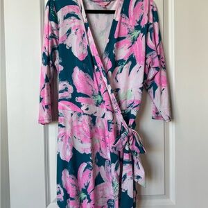 Floral Wrap Dress - Pink and Teal